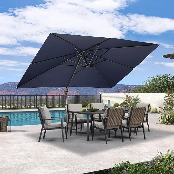 PURPLE LEAF 10' X 13' Patio Cantilever Umbrella Rectangle Umbrella Outdoor with Aluminum Offset Hanging and 360° Rotation for Pool Garden Deck Patio, Navy Blue by GreenHaven Gardens