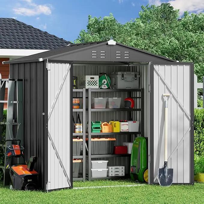 Gizoon Outdoor Storage Shed 6 x 4 FT, Galvanized Metal Garden Shed with Double Lockable Doors, Outdoor Storage Clearance for Backyard Patio Lawn-Dark Grey by GreenHaven Gardens