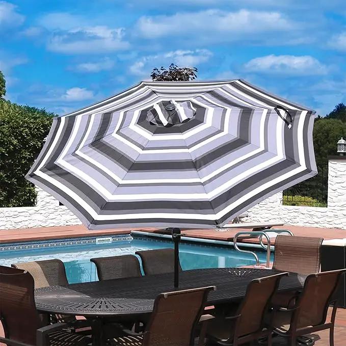 Sunnydaze Outdoor Patio Umbrella - Polyester Table Market Umbrella with Push-Button Tilt and Crank - 8 Sturdy Ribs - Catalina Beach Stripe - 9ft by GreenHaven Gardens