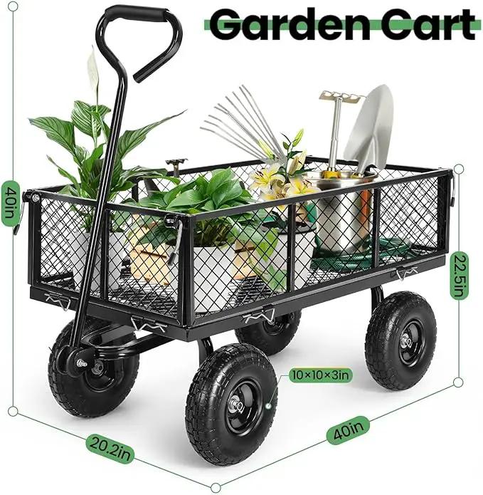 Homdox 660LB Garden Cart on Wheels, Heavy Duty Yard Wagon with 180° Rotating Handle, Mesh Foldable Garden Wagon Outdoor Utility Carts for Camping, Sports, Garden, Beach, Farm, Fishing, Black by GreenHaven Gardens
