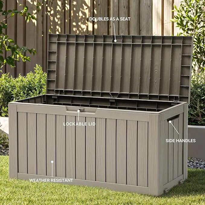 YITAHOME 72 Gallon Outdoor Resin Deck Box with Wheels, Pool Storage Box for Outdoor Cushions, Sports Equipment, Garden Tools, Light Brown by GreenHaven Gardens