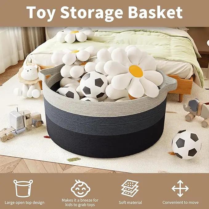 125L Extra Large Blanket Basket, 25" x 16", Jumbo Laundry Woven Basket Decorative Home, Cotton Rope Basket with Handles, Baby Toy Basket for Storage, Gradual Blue by GreenHaven Gardens