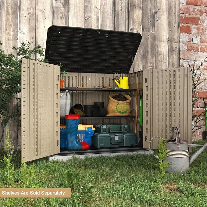 KINYING Outdoor Storage Shed - Horizontal Storage Cabinet Waterproof for Garden, Patio, Backyard, Storage Box for Easy Storage of Garbage Cans, Tools, Lawn Mower, 35 Cubic Feet,Dark Brown by GreenHaven Gardens