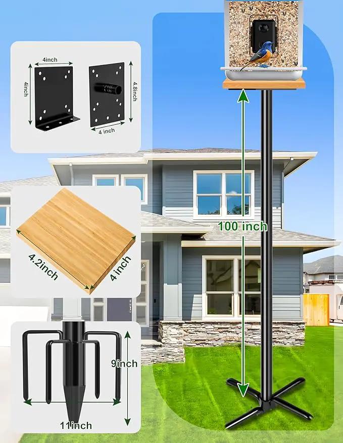 XDW-GIFTS Bird House Pole, 1 Pack 109 Inch Metal Bird Feeder Pole for Outdoor, with 5-Prong Heavy Duty Base for Birdhouse Mounting, Weather Station by GreenHaven Gardens