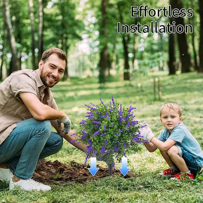 23.6" Artificial Lavender Topiary Ball Trees with Ground Spike, 2 Pack Faux Potted Plants with UV Resistant Purple Flowers for Indoor Outdoor Home Garden Patio Porch Decoration by GreenHaven Gardens