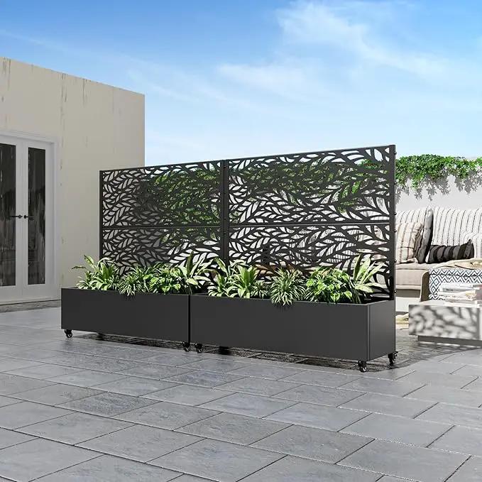 Casaphoria Metal Raised Garden Bed with Trellis and Wheels, 47"x47"x16" Planter Box for Climbing Plants, Vegetables & Vines, Features Drainage Holes and Privacy Screen (Black-Spring) by GreenHaven Gardens