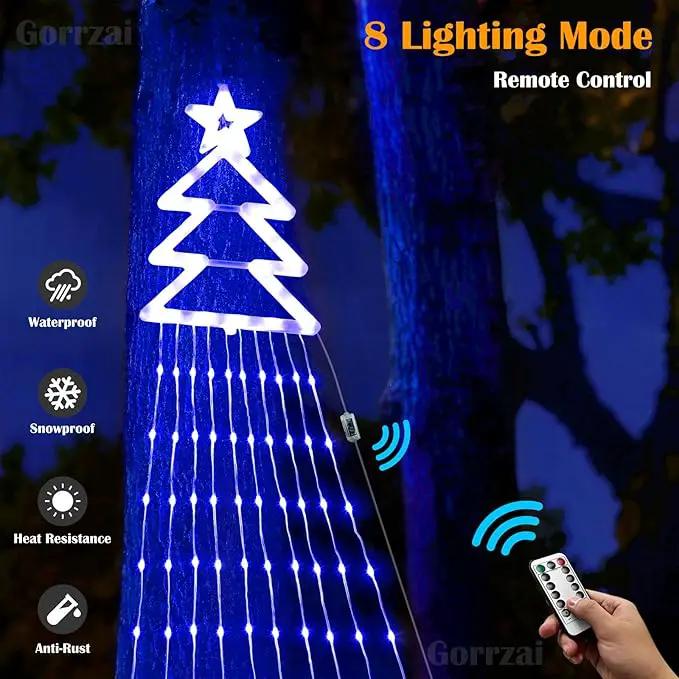 Outdoor Christmas Decorations Star String Lights 420 LED Waterproof Waterfall Lights with Christmas Tree Topper, 8 Lighting Modes Tree for Yard Patio Garden Party (Blue) by GreenHaven Gardens