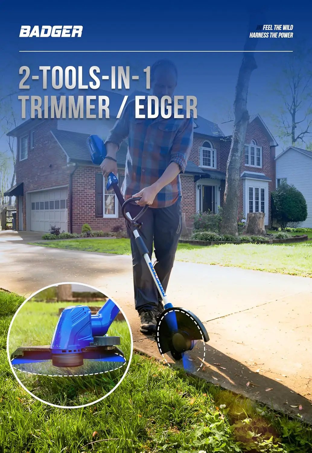 WILD BADGER POWER 40V Weed Wacker & Leaf Blower, Wheeled Edger Kit Electric with 2Ah Battery & Charger, String Trimmer, Lightweight, Adjustable Telescopic Shaft, Easy to Use and Convert by GreenHaven Gardens