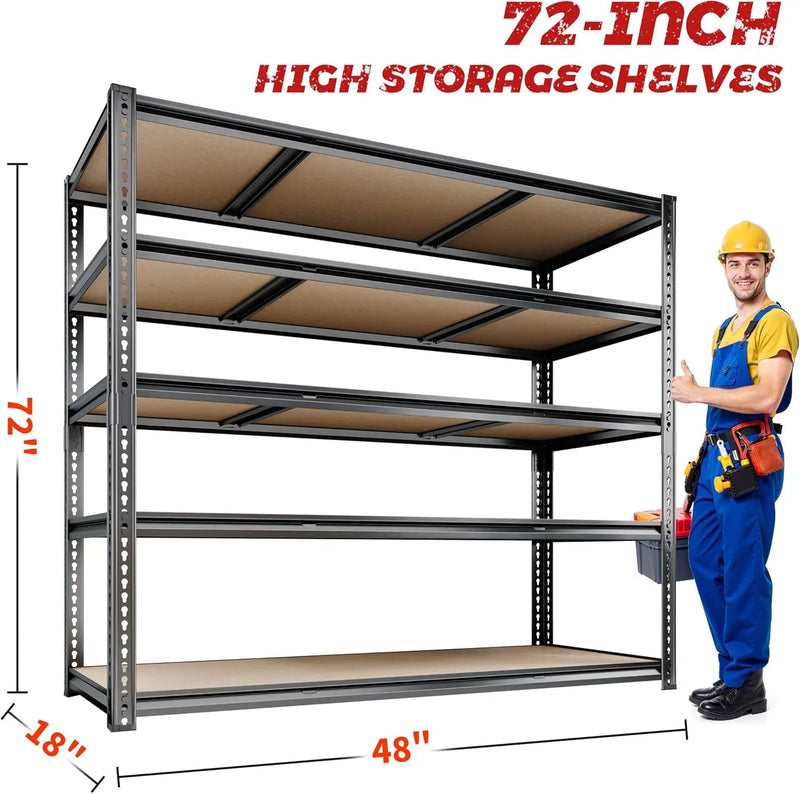 48"W Garage Shelving, 3050LBS Storage Shelves heavy duty, 5 Tier Metal Shelving Unit Adjustable Garage Shelves Heavy Duty Shelving for Warehouse,Commercial, Kitchen, 48" W × 18" D × 72" H, Black, 2PCS by GreenHaven Gardens