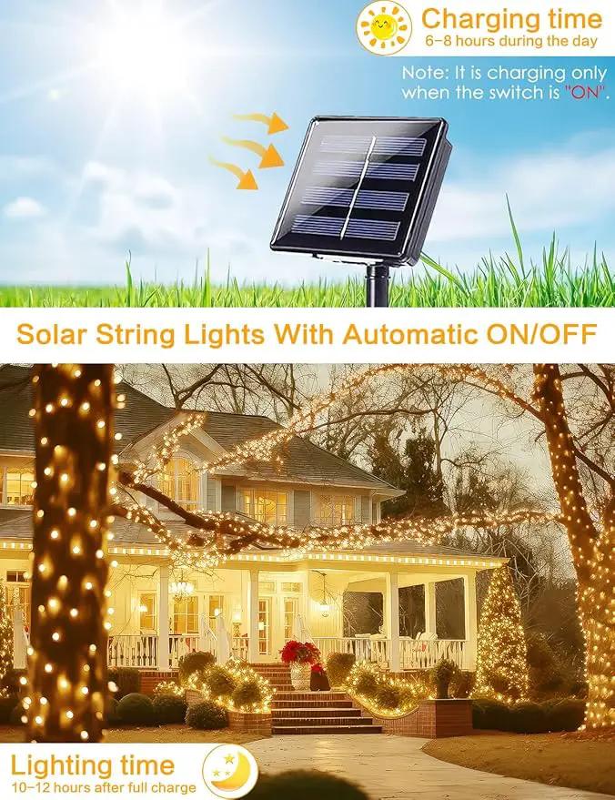 2Pack Solar String Lights Outdoor, 80FT 200LED Solar Fairy Lights, Waterproof Copper Wire & 8 Modes, Solar Twinkle Light for Garden, Tree, Wedding, Christmas Decorations, Patio, Fence (Warm White) by GreenHaven Gardens