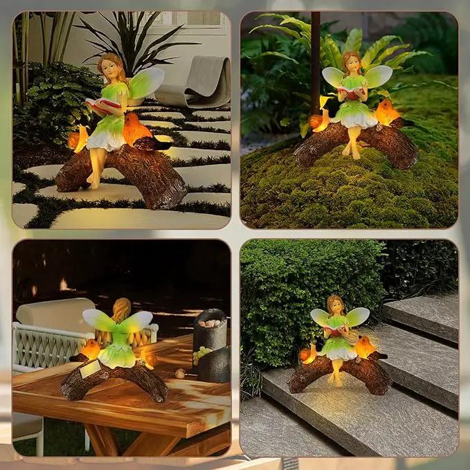 Garden Flower Fairy Statue Decor-Solar Outdoor Fairy Statues-Garden Fairy Outdoor Snail,Bird Figurines Decoration for Outside Patio Lawn Yard,Fairies Ornaments Gifts,Tall 8.4 Inches by GreenHaven Gardens