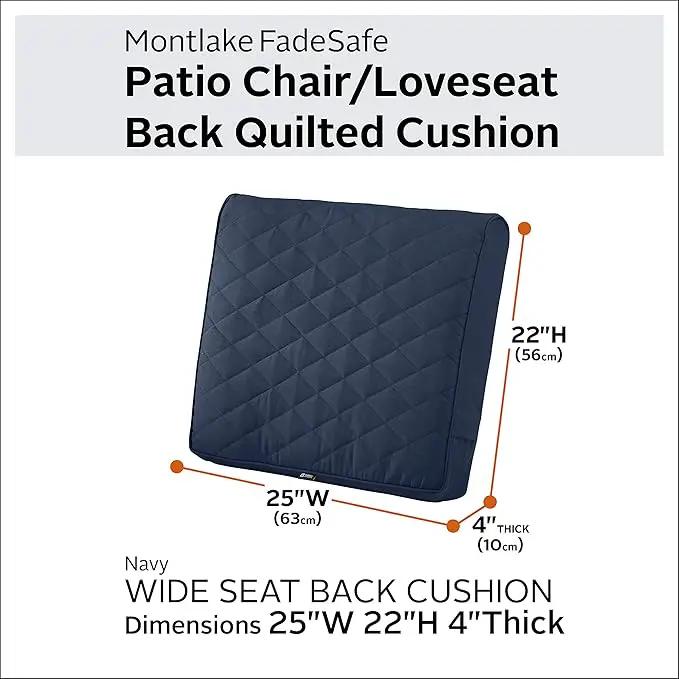 Classic Accessories Montlake FadeSafe Water-Resistant 25 x 22 x 4 Inch Wide Back Patio Quilted Lounge Cushion, Navy by GreenHaven Gardens