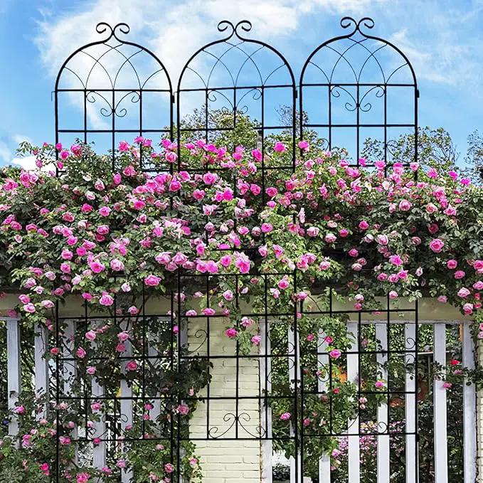 6 Pack Metal Garden Trellis 86.7" H Garden Fence Rustproof Trellis for Climbing Plants Support Roses Flower Outdoor Lawn, Black 7.2FT Tall by GreenHaven Gardens