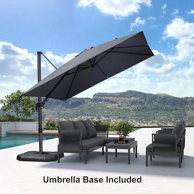 PURPLE LEAF 9.8' X 9.8' Tilting Patio Umbrella with Base Outdoor Cantilever Swivel Square Umbrella with Tilt Aluminum Offset Umbrella with 360-degree Rotation for Garden Deck Pool Patio Light Grey by GreenHaven Gardens