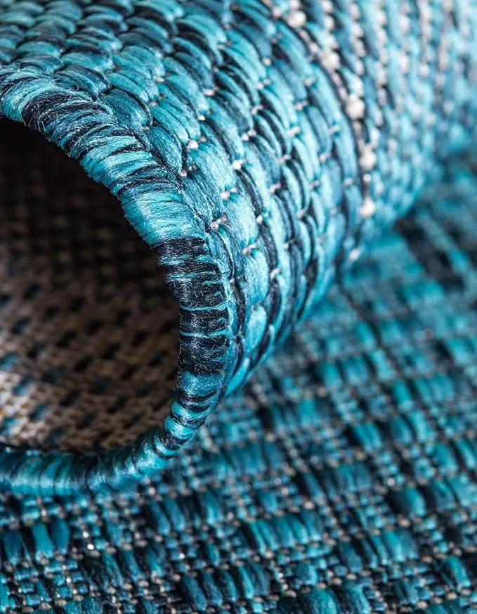 Unique Loom Outdoor Border Collection Area Rug - Soft Border (5' 1" Round, Teal/ Ivory) by GreenHaven Gardens