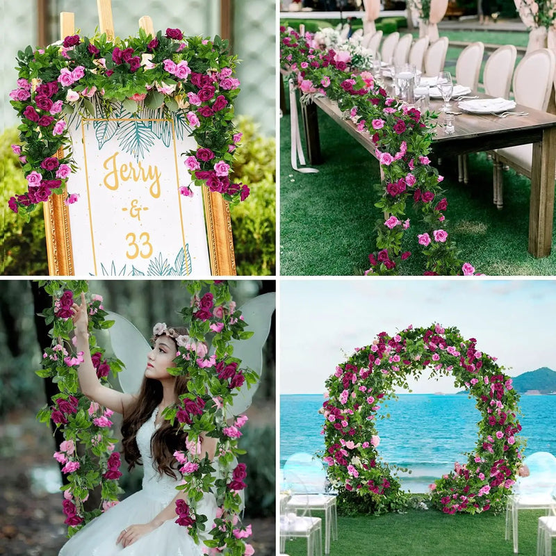 JUSTOYOU 2 Pack (15.8FT) Fake Rose Garland, Artificial Rose Vines Flowers Hanging Silk Rose Vine Wedding Home Backdrop Party Arch Arrangement Decoration by GreenHaven Gardens