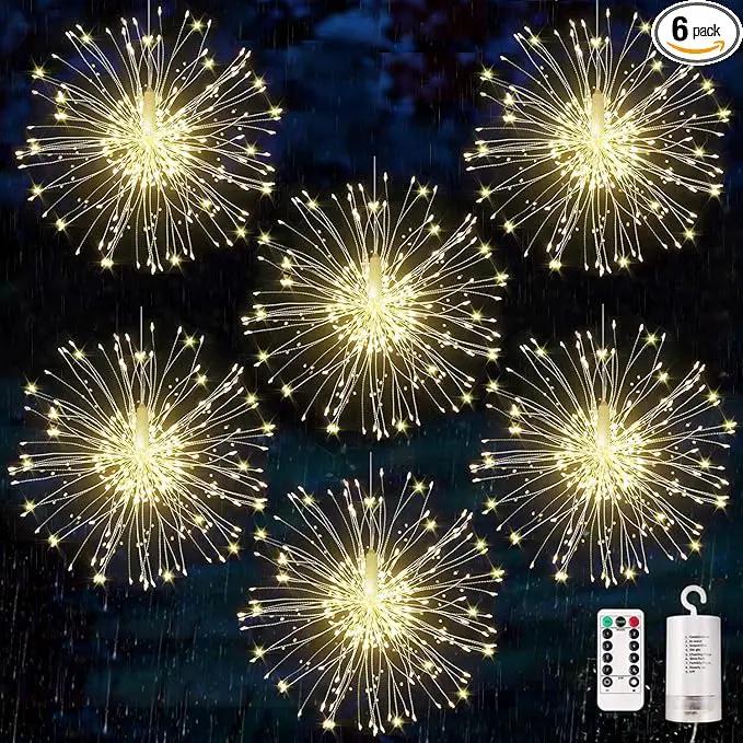 6 pack Firework Lights Copper Wire Led Lights, Dimmable Battery Operated Hanging Lights with 8 Modes, Remote Control, Waterproof Fairy String Lights for Home, Patio, Christmas Decoration by GreenHaven Gardens