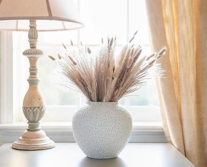 White Ceramic Vase Flower Vase, Big Textured Round Vase for Centerpieces, Kitchen, Living Room, Bedroom Decor Gifts by GreenHaven Gardens