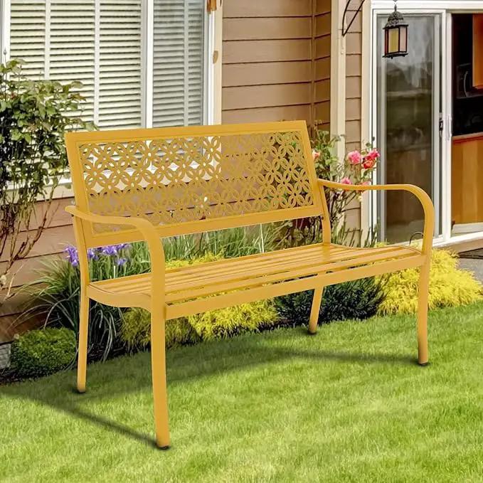 Grand patio 50" Outdoor Bench Garden Bench with Armrests Bench for Outdoors Lawn Yard Porch Sunflower Yellow by GreenHaven Gardens