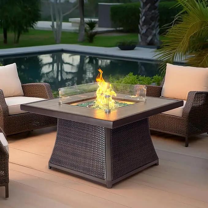 42" Outdoor Fire Pit Table for Patio, Propane Fire Pit Coffee Table with Square Base Patio Heater, CSA Certified, 50,000 BTU Stainless Steel Burner by GreenHaven Gardens