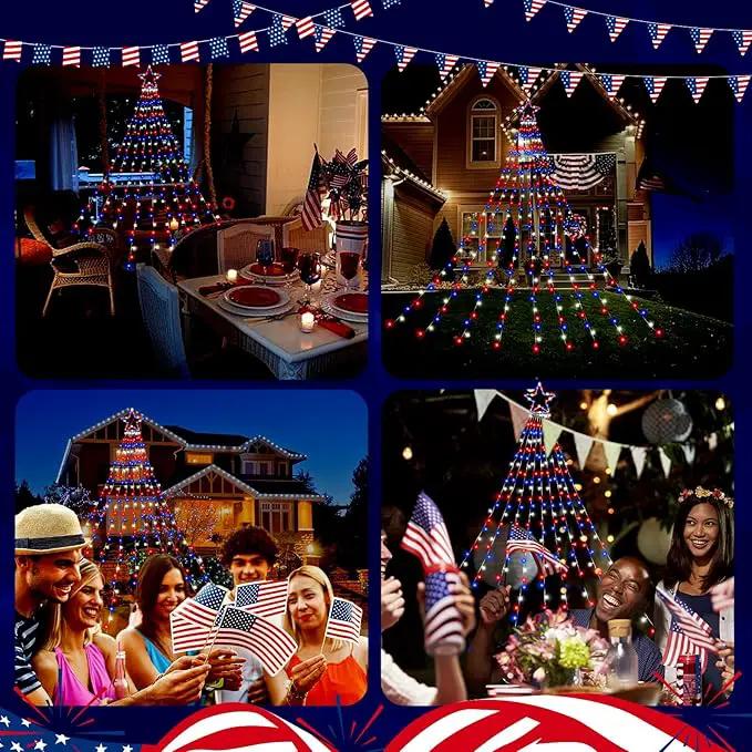4th of July Decorations Lights, Red White Blue String Lights 320 LED 11.5 Ft Flag Stars Patriotic Light with Big Star Topper Waterproof 8 Light Modes for Indoor Outdoor Memorial Day Independence Day by GreenHaven Gardens