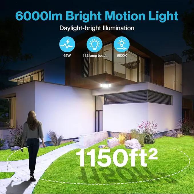 Olafus 65W Motion Sensor Outdoor Light, 2 Pack LED Security Light 6000LM, 6500K Exterior Motion Flood Light with 3 Adjustable Heads, for Outside Garage, Yard, Patio, IP65 Waterproof, Black by GreenHaven Gardens