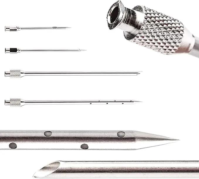 Meat Injector Marinade Gun Stainless Steel Outdoor Kit Flavor Food Syringes & 4 Marinades Needles for BBQ Grill Smoker Injectors Professional Syringe Held Culinary Barbecue Tool (Blue) by GreenHaven Gardens