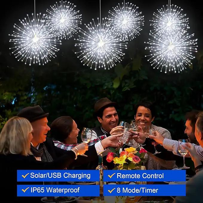 Solar Firework Lights Outdoor, 1000 LED Starburst Light Outdoor with USB Rechargerable, 8 Modes Waterproof Solar Hanging Lights for Gazebo Yard Party Wedding Decorations (White, 1000 LED) by GreenHaven Gardens