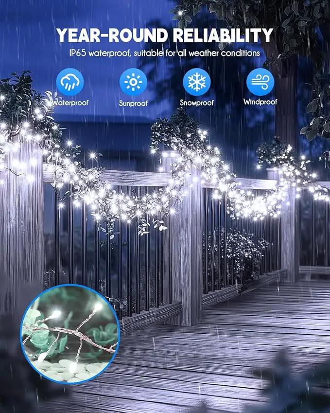 Brightown Solar String Lights for Outside, 2 Packs Total 39.2Ft 480 LED Solar Fairy Lights for Outdoor Waterproof, Firecracker Twinkle Lights with 8 Modes for Patio Party Garden Yard Home, Pure White by GreenHaven Gardens