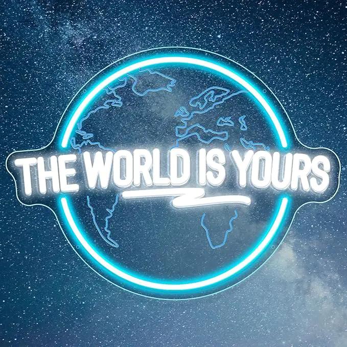 The World Is Yours Neon Sign, Carved Planet The World Is Yours LED Neon Light Signs for Wall Decor, Light Up Signs for Man Cave Game Room Bedroom Birthday Gift by GreenHaven Gardens