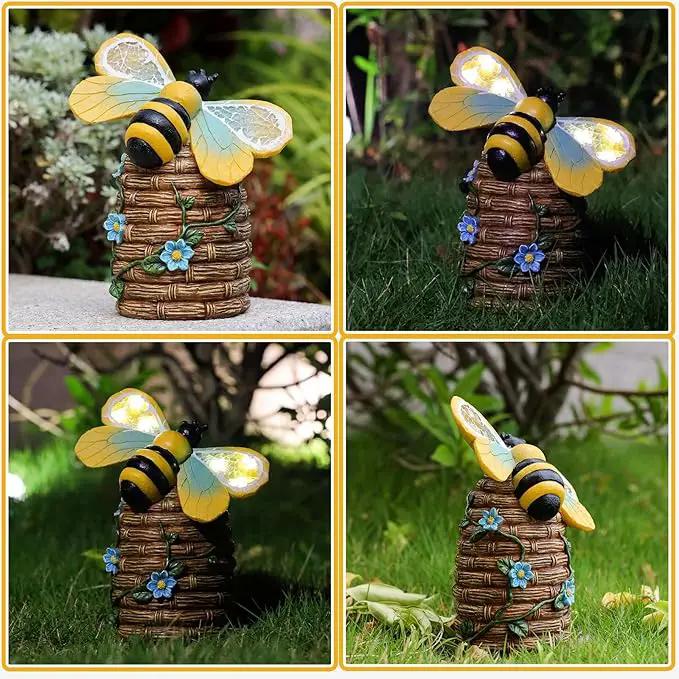 Garden Statue Bee Decor-Outdoor Statue Bees Decorations-Solar Garden Light Bumble bee Figurine Patio,Balcony,Yard,Lawn Ornament Mom Gift by GreenHaven Gardens