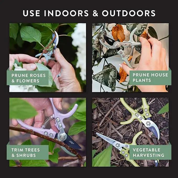 Modern Sprout Hand Pruners - Lightweight Pruning Shears W/Easy Lock- Gardening Scissors - Bypass Sharp Carbon Steel Blade - Rust Resistant - Garden Tools - Reusable Holster - Sage by GreenHaven Gardens