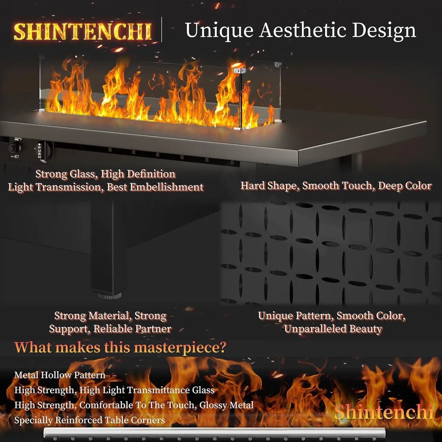Shintenchi 43 Inch Fire Pit Table, 50,000 BTU Outdoor Propane Fire Table, Outdoor Steel Propane Fire Pit with Lid and Lava Rock for Garden, Yard, Camping, Pool Use, Black by GreenHaven Gardens