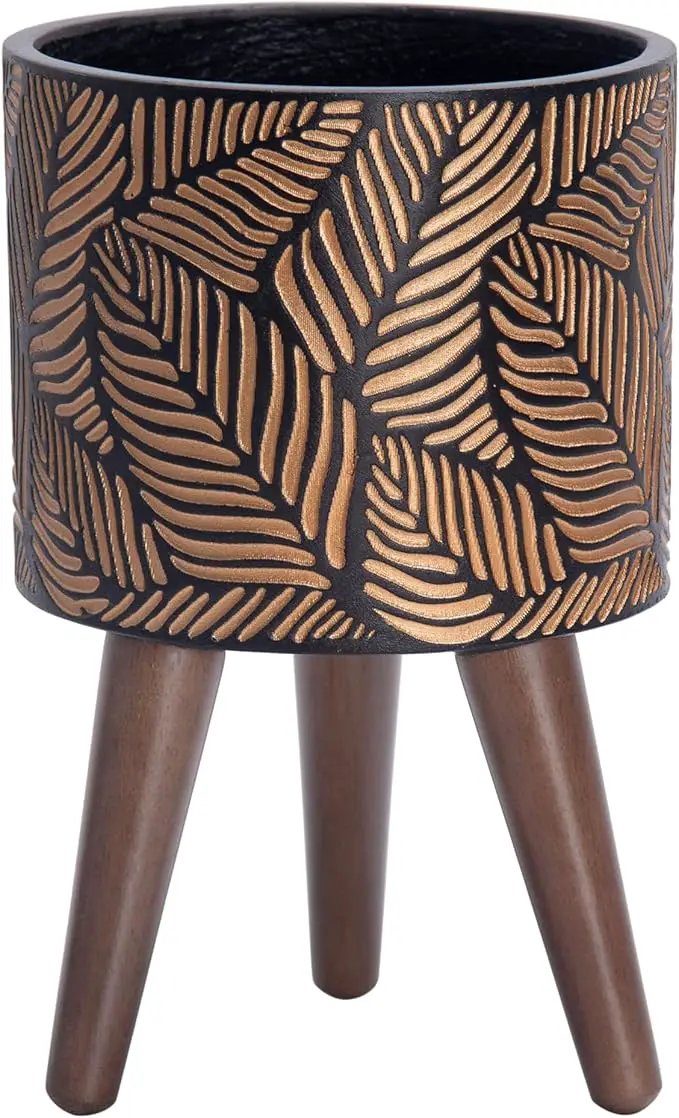 D'vine Dev 8 Inch Planter Pot with Stand, Mid-Century Tall Plant Pot with Legs for Indoor Plants, Small, Bronze/Grey, 88-L-A-6 by GreenHaven Gardens