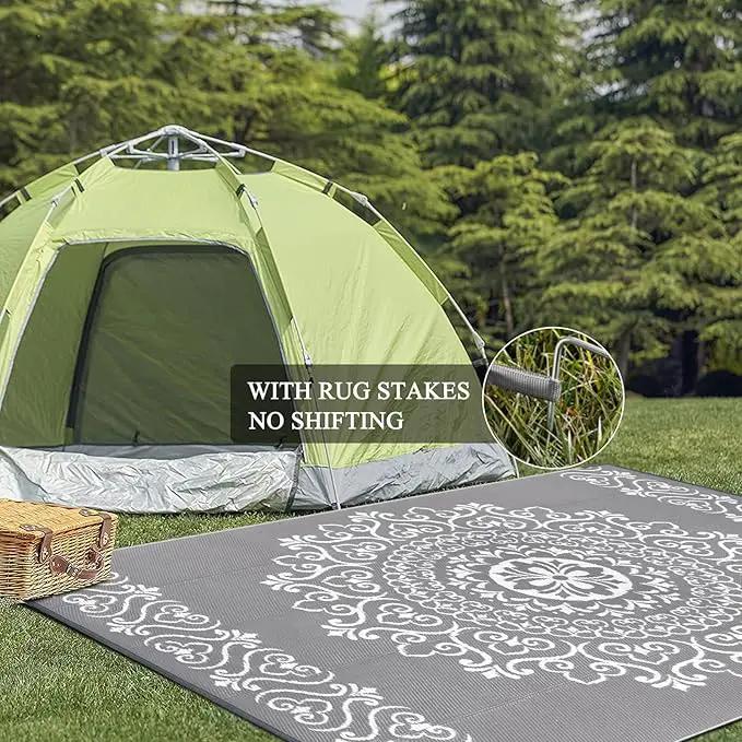 Pauwer Waterproof Outdoor Rug 6x9, Reversible Plastic Straw Patio Camping Rug, Indoor Outdoor RV Mat Carpet for Deck, Camper, Porch, Balcony, Backyard, Picnic, Floral Grey by GreenHaven Gardens
