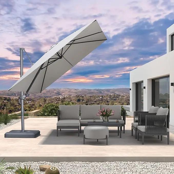 PURPLE LEAF 10 FT Cantilever Patio Umbrella Outdoor Aluminum Offset Square Umbrella with 3 Years Fade Resistance Recycled Fabric and 360-degree Rotation for Deck Pool Garden, Pebble Grey by GreenHaven Gardens