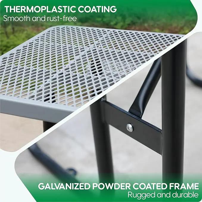 4FT Metal Picnic Tables for Outdoors, Commercial Rectangular Picnic Table and Bench Set for Outside, Patio, Garden, Backyard, Porch, Surface Mount, Grey by GreenHaven Gardens
