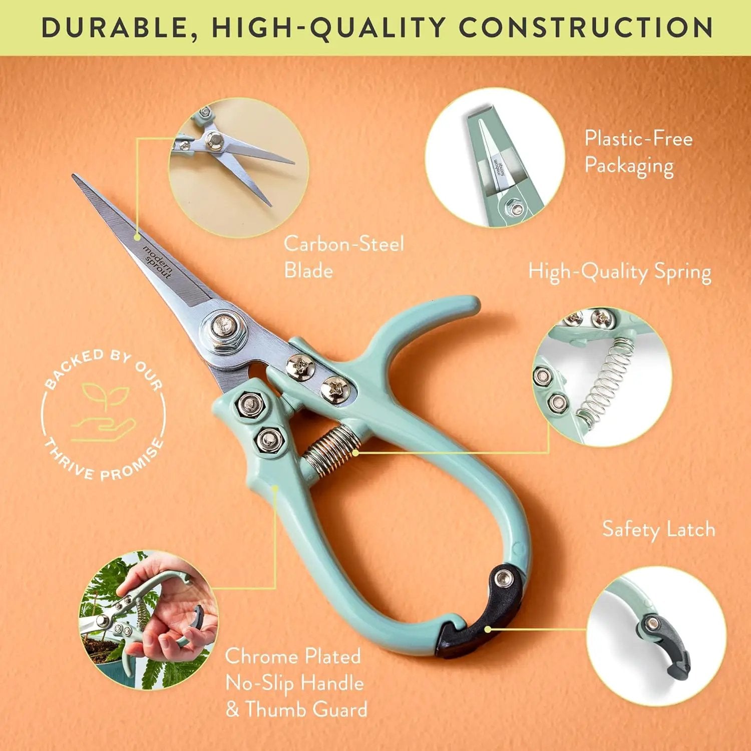 Modern Sprout Pruning Shears - Herb Snipping Scissors- Lightweight Gardening Tools W/Easy Lock - Flower Cutter Garden Shears - Carbon Steel Blade + Reusable Holster (Sage, 1-Pack) by GreenHaven Gardens