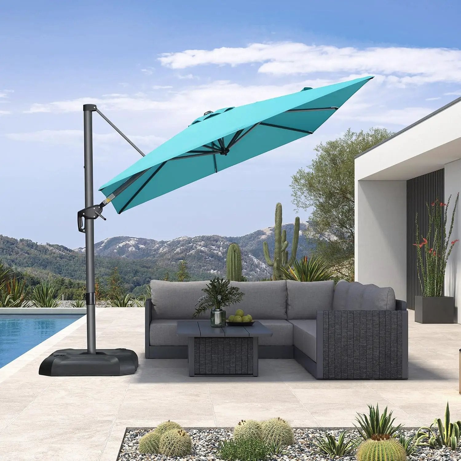PURPLE LEAF 8 Feet Patio Umbrella Outdoor Cantilever Square Umbrella Aluminum Offset Umbrella with 360-degree Rotation for Garden Deck Pool Patio, Turquoise Blue by GreenHaven Gardens