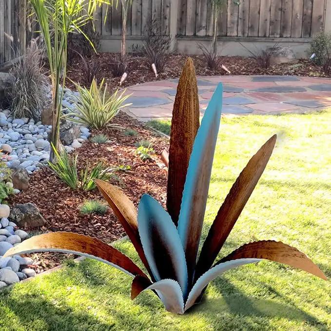 DIY Metal Agave Plant Art Yard Tequila Art Sculpture, Tequila Rustic Garden Sculpture Statue Outdoor Decor,Agave Metal Plants for Yard, Garden Lawn Ornaments (9 Leaves -Blue) by GreenHaven Gardens