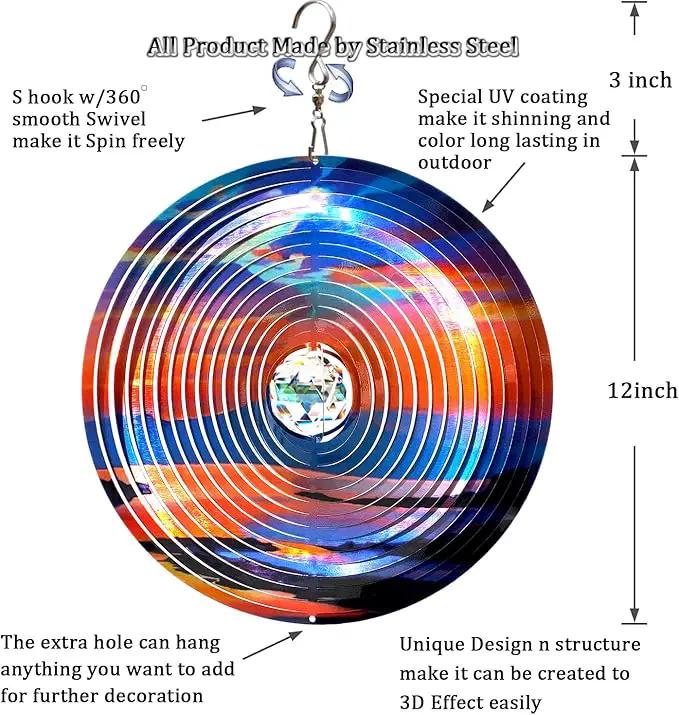 FONMY Mandala Wind Spinner w/Crystal Ball-Rosy Down 3D Stainless Steel Hanging Spinners Worth Gift Christmas Decoration Indoor/Outdoor Garden Décor Kinetic Yard Art 12 Inches Wind Sculpture by GreenHaven Gardens