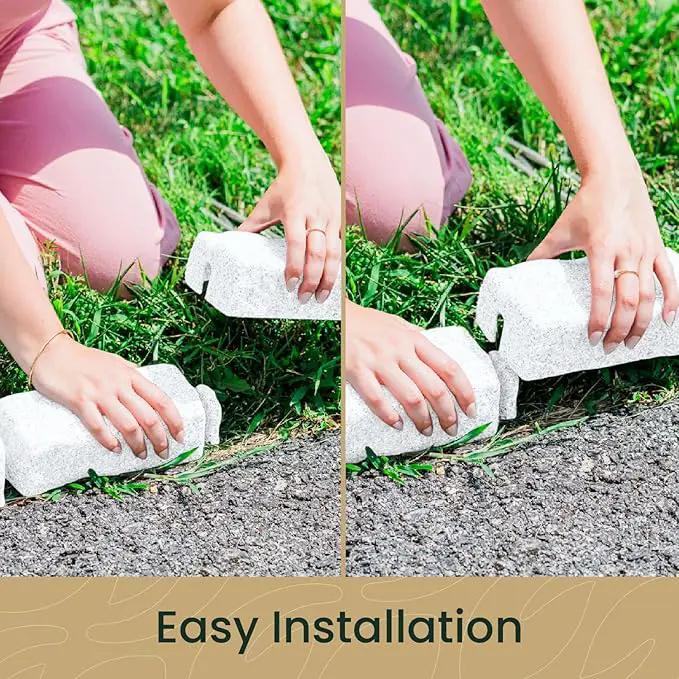 Beuta Landscape Edging | Garden Edging Border | Faux Stone Bricks for Lawn edging, Flower beds, Pathways & Yard Edging– 40 Packs | Each Section Has 6 Bricks 48"L x 4"W x 2.25"H | 120 Spikes |Limewash by GreenHaven Gardens