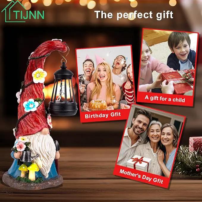 Solar Garden Statue Gnomes Figurine Lights, Dwarf Gardener with Long Hat Hanging Lantern, Outdoor Yard Decorations for Patio Porch Home, Garden Gifts for Women Mum by GreenHaven Gardens