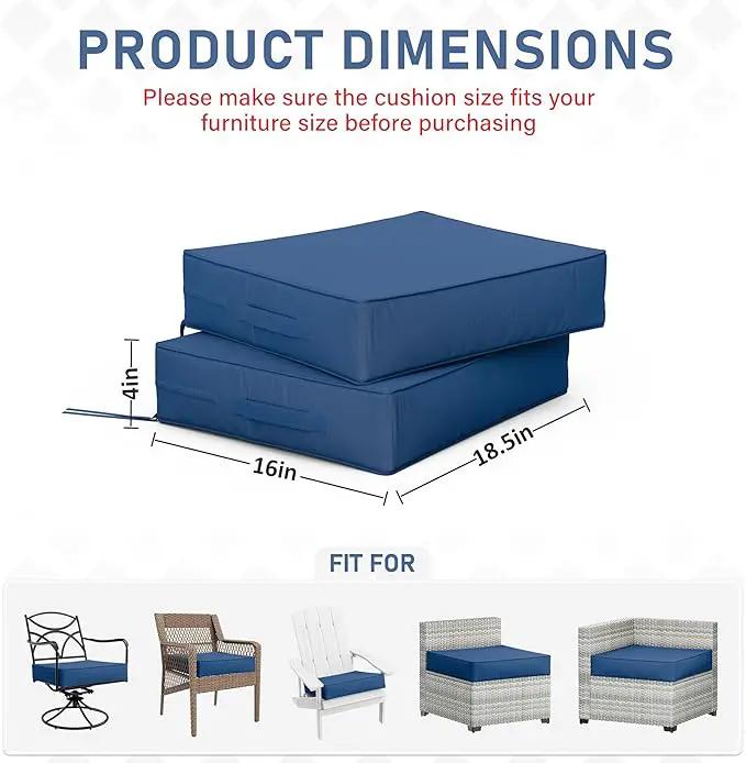 Patio Chair Cushions 18.5 X 16 X 4 Inch Waterproof Outdoor Seat Cushions for Patio Furniture, Outdoor Sofa Couch Pads with Ties & Handle, Set of 2, Blue by GreenHaven Gardens