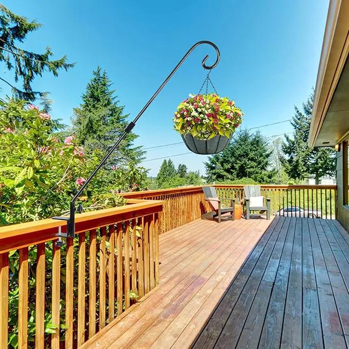 FEED GARDEN 31 Inch Heavy Duty Deck Hook for Railing 2 Pack, Non-Slip Clamp, 360 Degree Swivel, for Hanging Bird Feeders, Plants, Lanterns, Suet Baskets, Wind Chimes, Black by GreenHaven Gardens