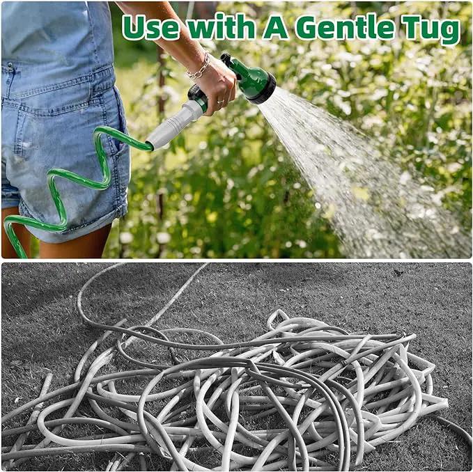 3/8" Lightweight Coil Garden Hose 50 FT, EVA Flexible Curly Water Pipes with 6-Pattern Spray Nozzle for Boat, Greenhouse, Yard, Patio, Green by GreenHaven Gardens