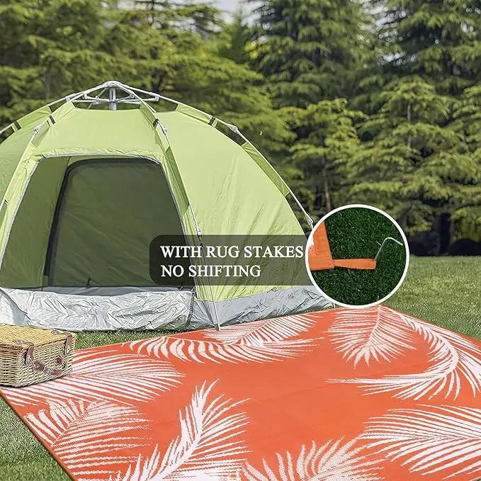 Pauwer Waterproof Outdoor Rug 6x9, Reversible Plastic Straw Patio Camping Rug, Indoor Outdoor RV Mat Carpet for Deck, Camper, Porch, Balcony, Backyard, Picnic, Leaf Orange by GreenHaven Gardens