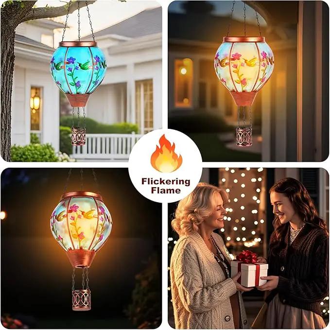 Hummingbird Solar Hot Air Balloon Lantern,Outdoor Decor with Flame Lights Waterproof, Hanging for Garden Yard Lawn Patio, Unique Gifts for Women Mom Grandma Gardener for Mother'Day Christmas by GreenHaven Gardens