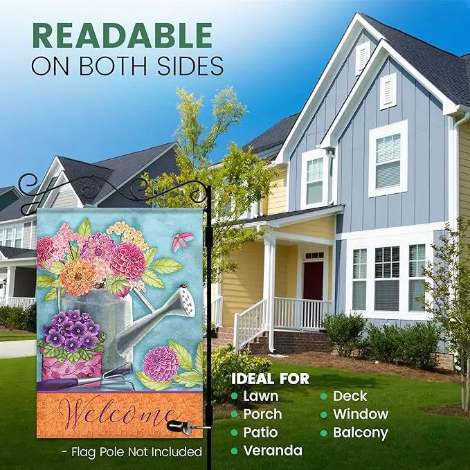 Spring Garden Flags 12.5x18 Double Sided - Floral Watering Can Flag Printed in Premium Polyester - Seasonal House Welcome Banner for Outdoor, Yard, Lawn, Deck, and Patio - Suits Most Holder by GreenHaven Gardens