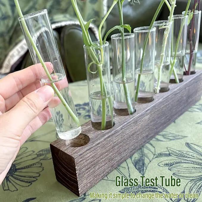 KAXYEW Desktop Glass Plant Propagation Station Test Tube Plant Terrarium in Wooden Stand for Hydroponic Plants Cutting Office Home Decoration by GreenHaven Gardens